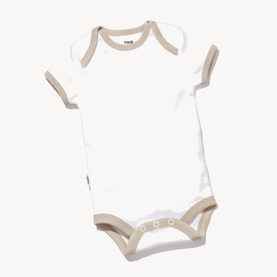 front view of short sleeve bodysuit in white