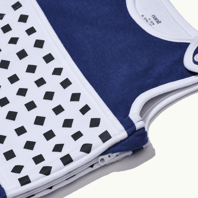zoomed in on angled nanit midnight blue breathing wear sleeping bag