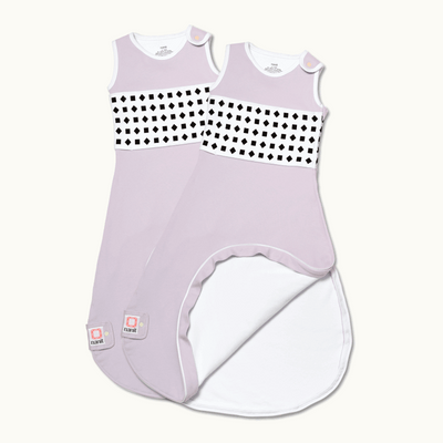 2 nanit lilac breathing wear sleeping bag front view and one showing inside