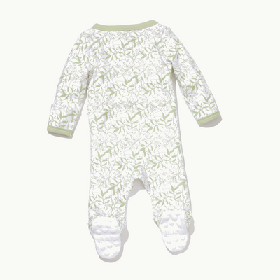 sleep wear pajama in leafy canopy back view showing signature foot grippers