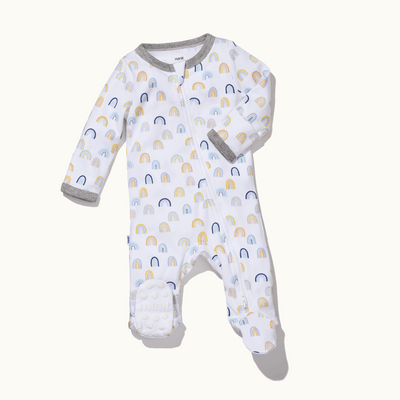 sleep wear pajama in sweet rainbows front view showing signature foot gripper