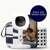 abstract stripe travel case, phone showing nanit app, Nanit Pro Camera + Flex Stand, Breathing Band #color_abstract stripe