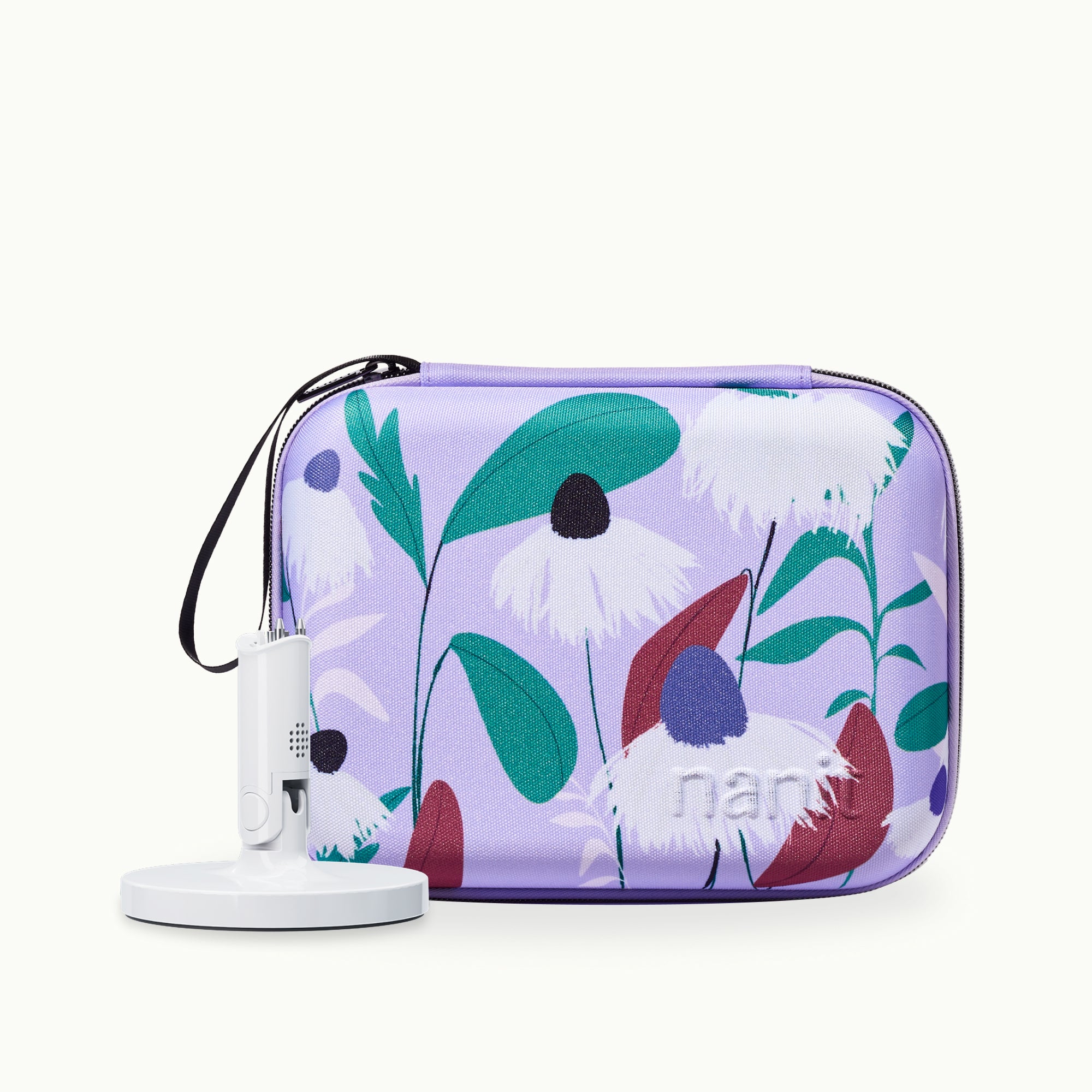 nanit flex stand and nanit purple floral travel case #color_purple floral