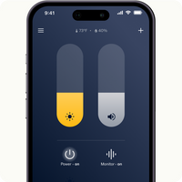 main screen on sound + light with controlling light and sound and seeing temperature and humidity