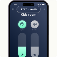 main screen on sound + light with controlling light and sound and seeing temperature and humidity
