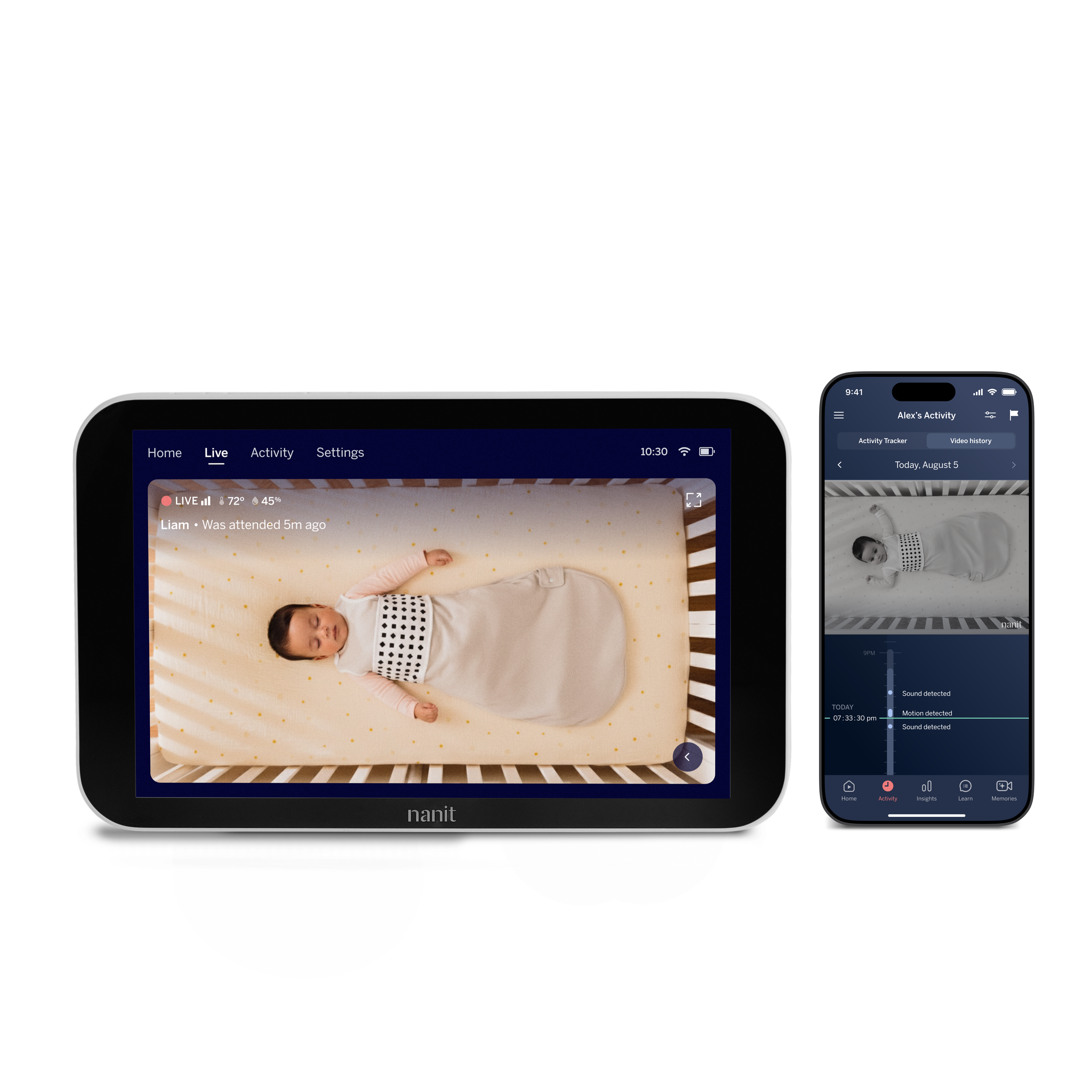 Nanit Home on the left and Nanit App on the right