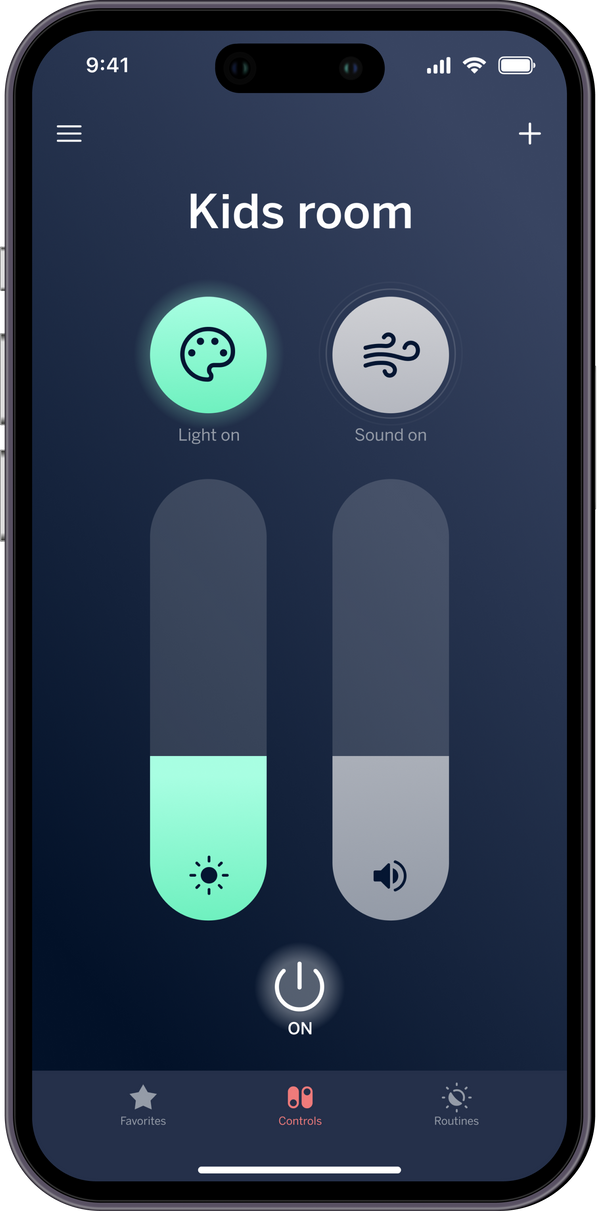 nanit app with view of light and sound settings on an iphone