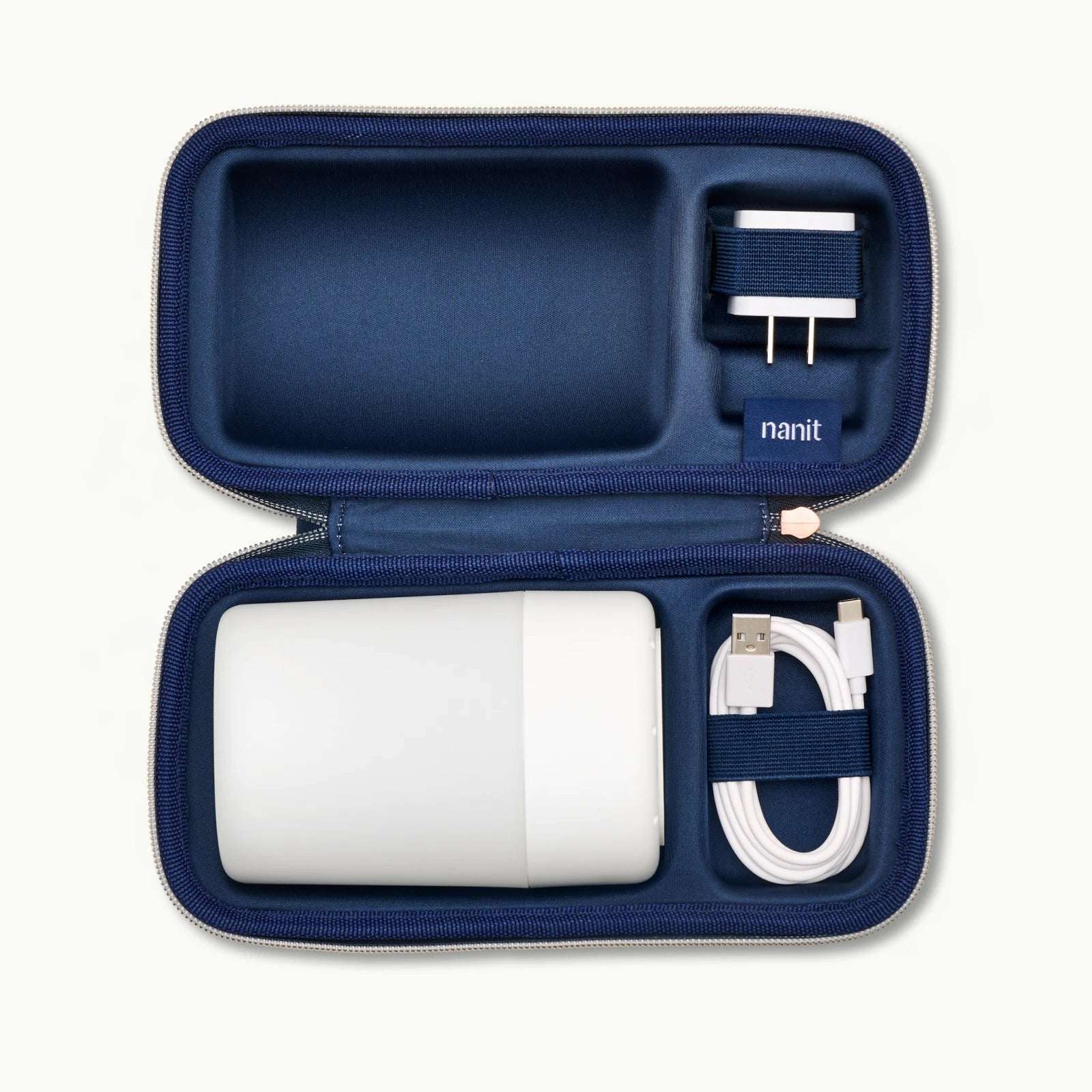 inside nanit sound + light travel case with Nanit Sound + Light and charger inside