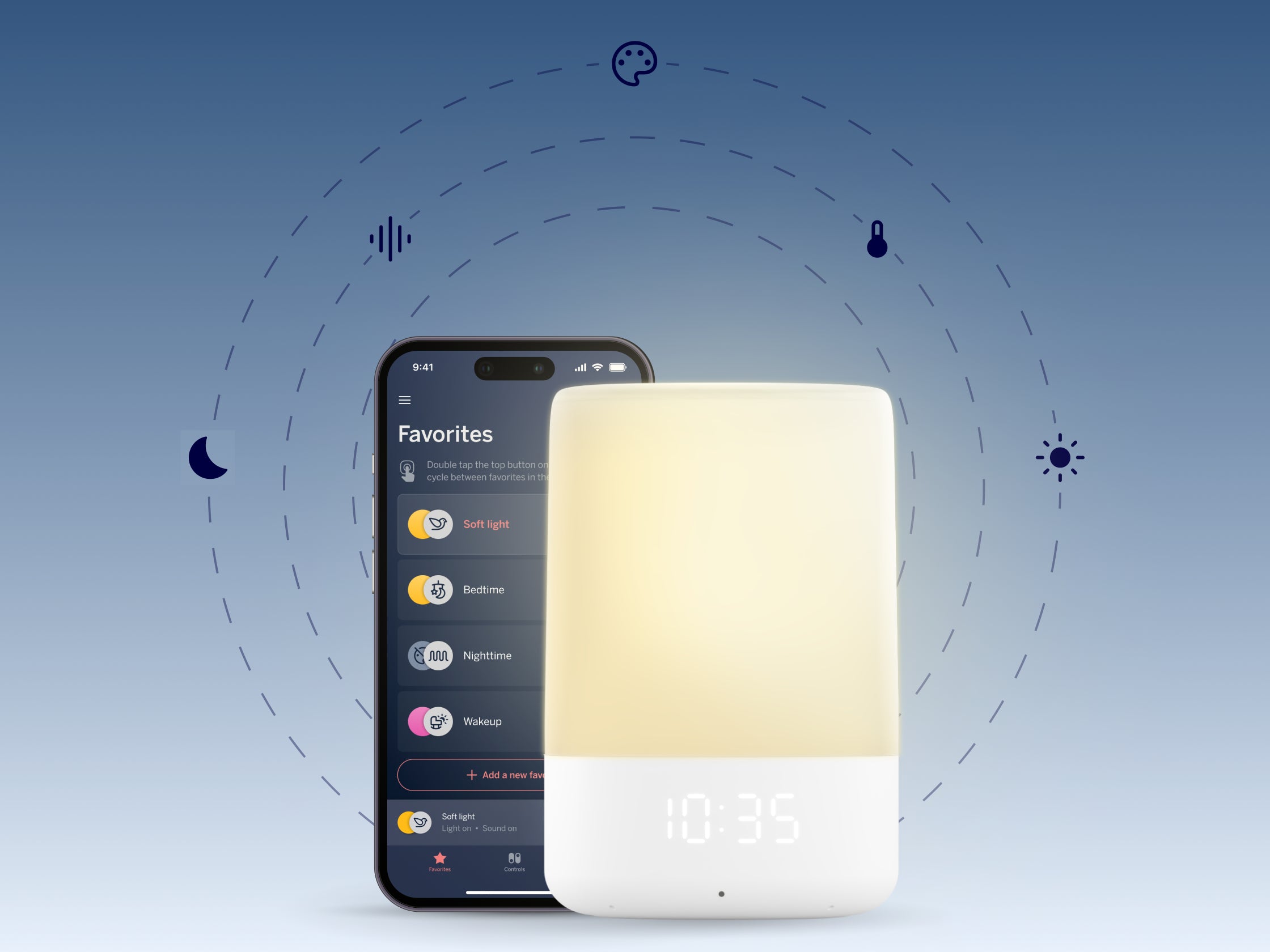 nanit sound and light machine with mobile displaying nanit app