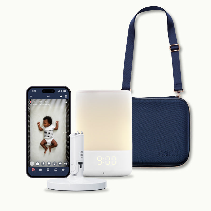 flex stand, nanit sound + light, nanit app, traveling light case in blue oxford #mount_flex stand #color_blue oxford