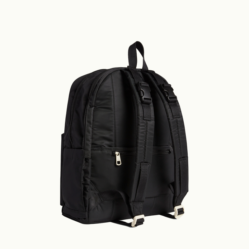 back angled side of state lorimer diaper bag in black