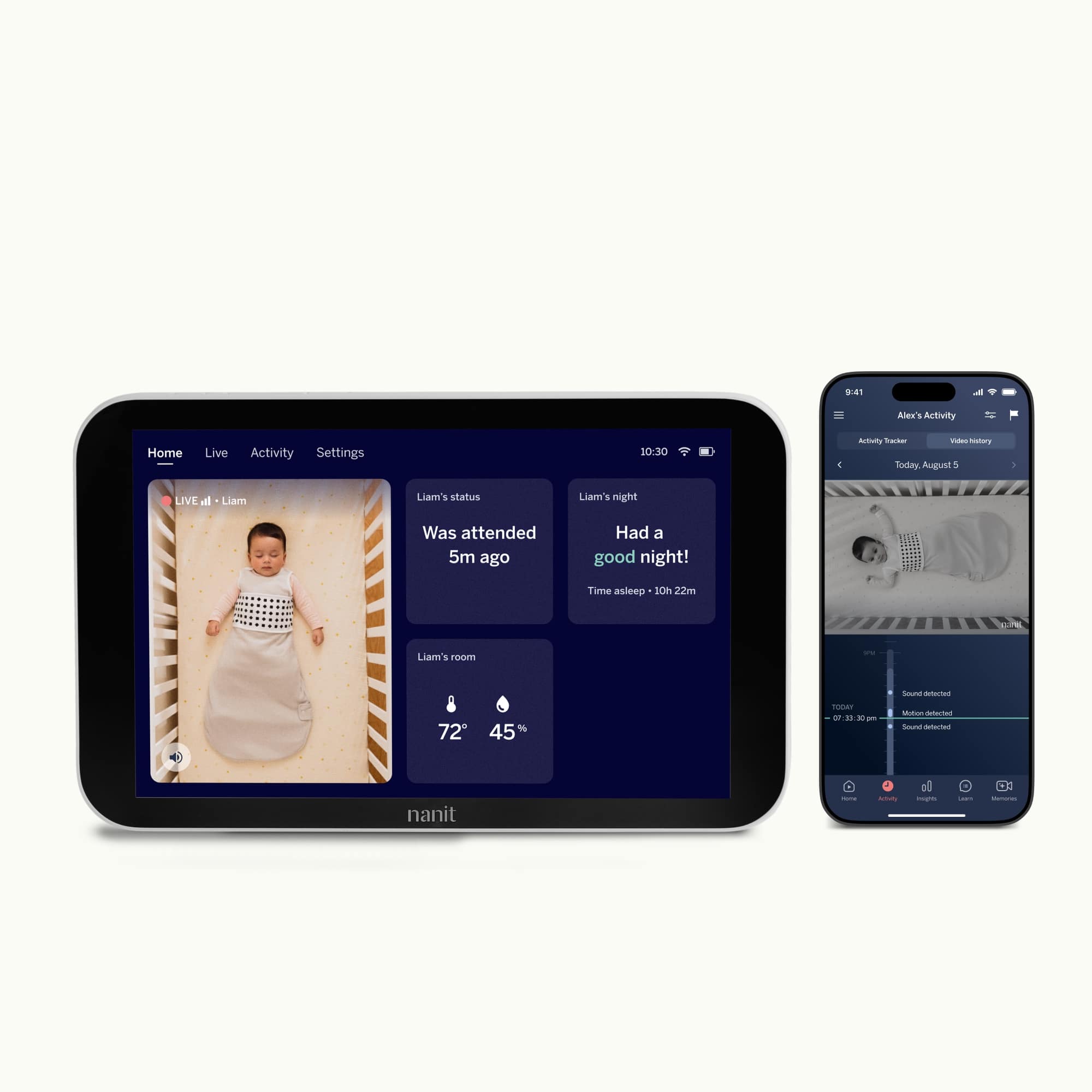 Nanit Home on the left and Nanit App on the right