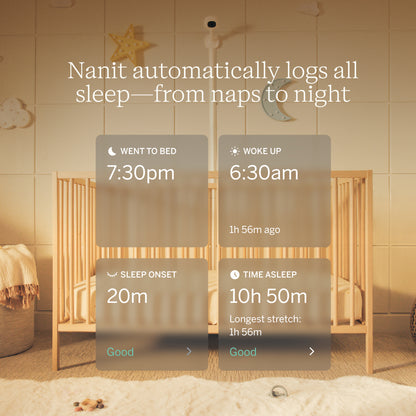 Nanit baby monitor displaying sleep data in a nursery setting #complete your setup_camera only #type_bundle