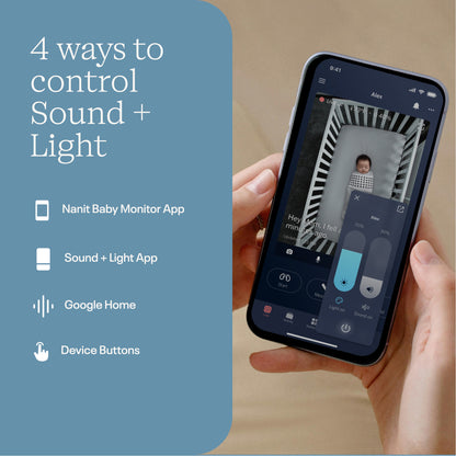 4 ways to control sound + light with nanit app showing controlling with mentioning other features