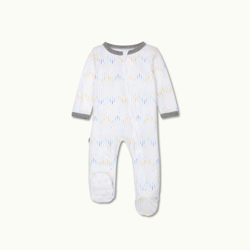 sleep wear pajama in chevron raindrops front view showing signature foot gripper #color_chevron raindrops