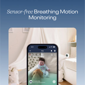 sensor-free breathing motion monitoring - baby wearing nanit breathing wear pajamas on nanit app with tracking