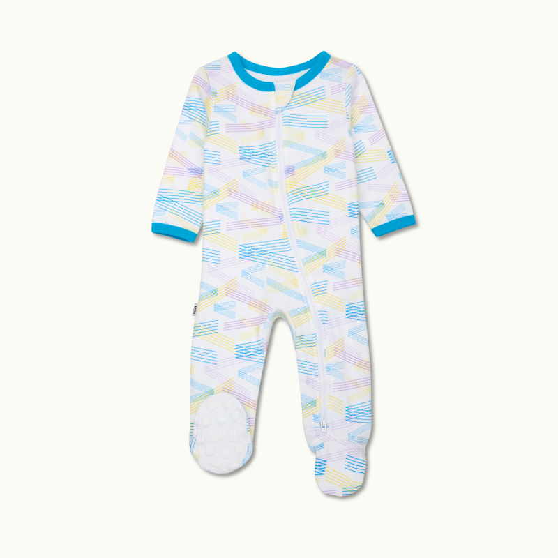 sleep wear pajama in laser lights front view showing signature foot gripper #color_laser lights