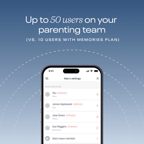 up to 50 users on parenting team (vs. 10 users from memories plan) #insights_milestones