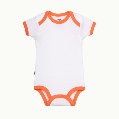 front view of short sleeve bodysuit in cantaloupe 