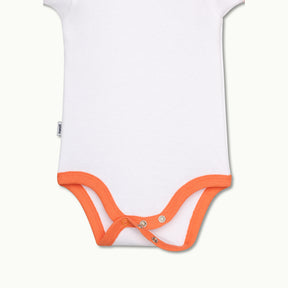 zoomed in on bottom - nickel-free snaps at crotch for diaper changes on short sleeve bodysuit cantaloupe #color_cantaloupe