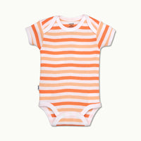 front view of short sleeve bodysuit in cantaloupe stripe #color_cantaloupe stripe