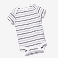 front view of short sleeve bodysuit in heather gray stripe #color_heather gray stripe