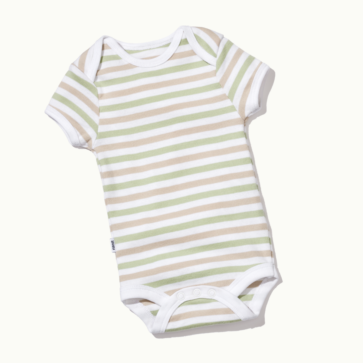 front view of short sleeve bodysuit in pistachio stripe#color_pistachio stripe