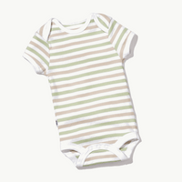 front view of short sleeve bodysuit in pistachio stripe#color_pistachio stripe