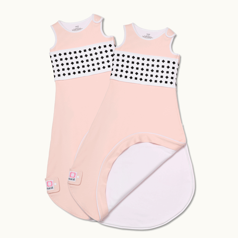 2 nanit blush pink breathing wear sleeping bags front view and one showing inside #color_blush pink#color_blush pink