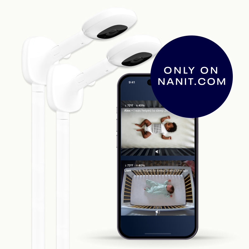 two nanit pro camera + wall mount showing nanit app on split screen view#quantity_twin #mount_wall mount