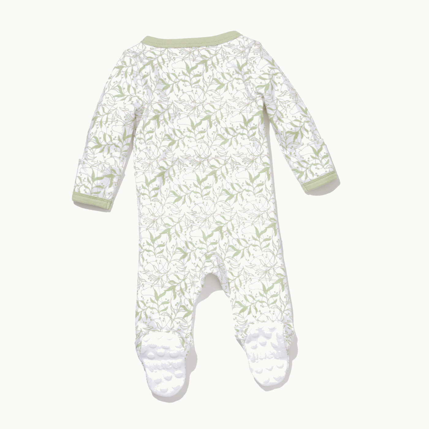 sleep wear pajama in leafy canopy back view showing signature foot grippers #color_leafy canopy