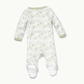 sleep wear pajama in leafy canopy back view showing signature foot grippers #color_leafy canopy