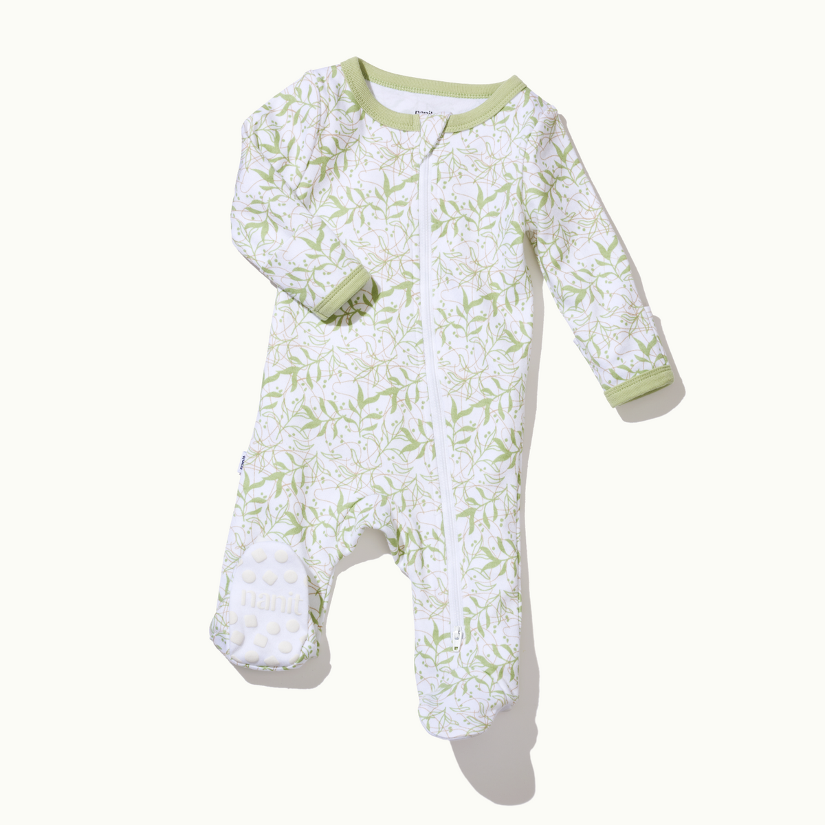 sleep wear pajama in leafy canopy front view showing signature foot gripper #color_leafy canopy