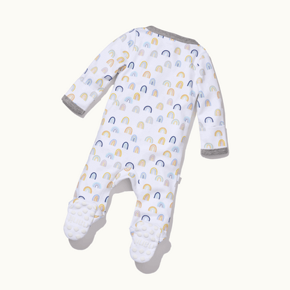 sleep wear pajama in sweet rainbows back view showing signature foot grippers 