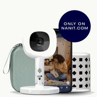 green travel case, phone showing nanit app, Nanit Pro Camera + Flex Stand, Breathing Band #color_green