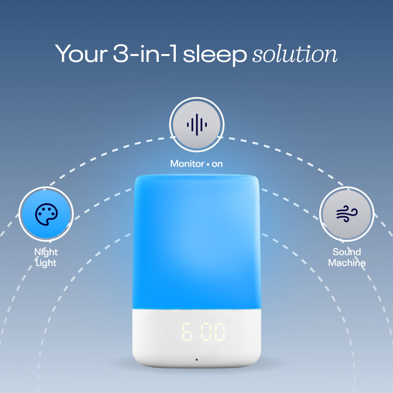 Your 3-in-1 sleep solution with night light, audio monitoring, and sound machine