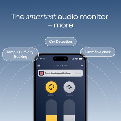 the smartest audio monitor - temp + humidity tracking, cry detection, dimmable clock