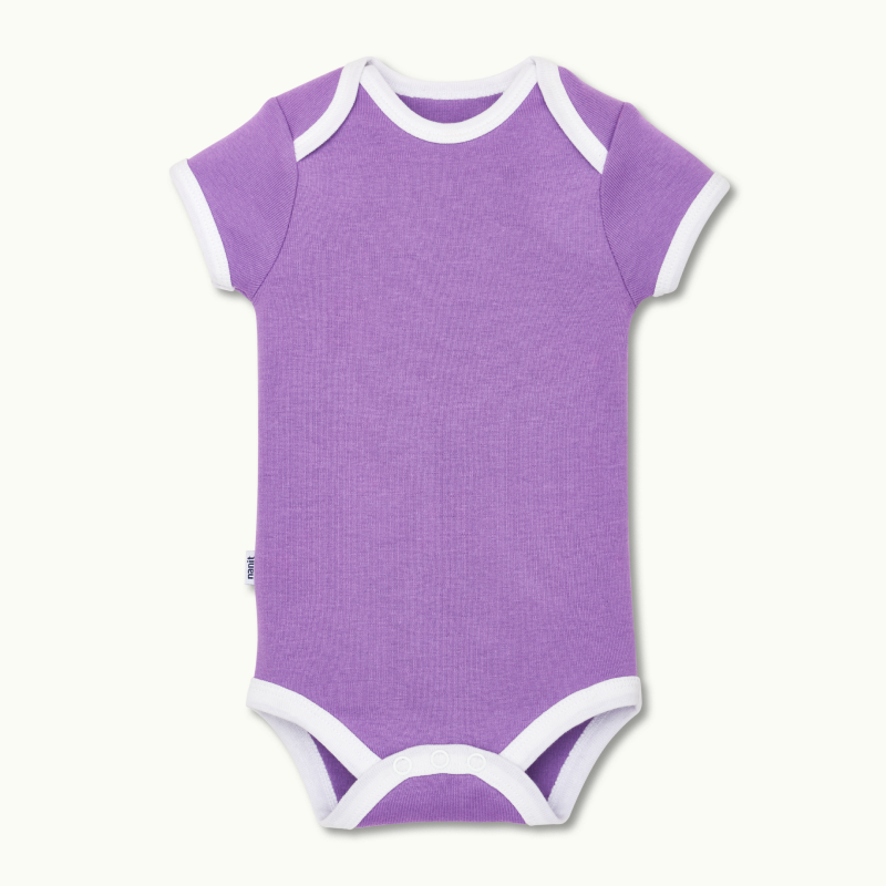 front view of short sleeve bodysuit in violet #color_violet