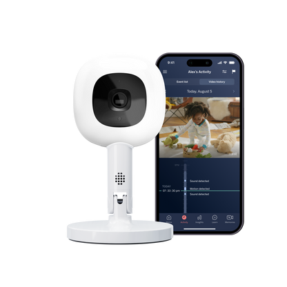 Smart Baby Video Monitor with smartphone displaying Nanit app interface on a white background