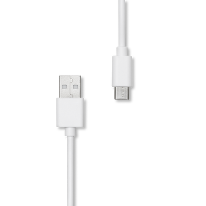 A white USB to Micro-USB charging cable shown against a plain white background, with both connector ends visible.