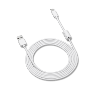 A white USB-C to USB-C charging cable coiled on a clean white background.