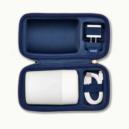 inside nanit sound + light travel case with Nanit Sound + Light and charger inside