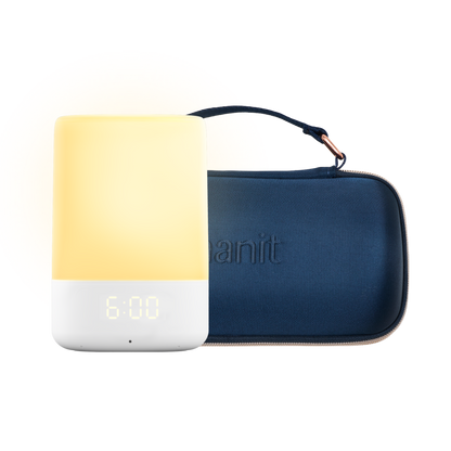 nanit sound + light and nanit sound + light travel case in blue
