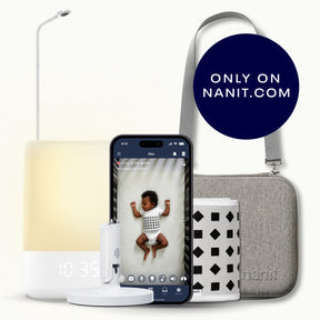 nanit pro camera with floor stand, nanit sound + light, flex stand, breathing band, traveling light case in heather gray oxford, and nanit app #mount_floor stand #color_yellow