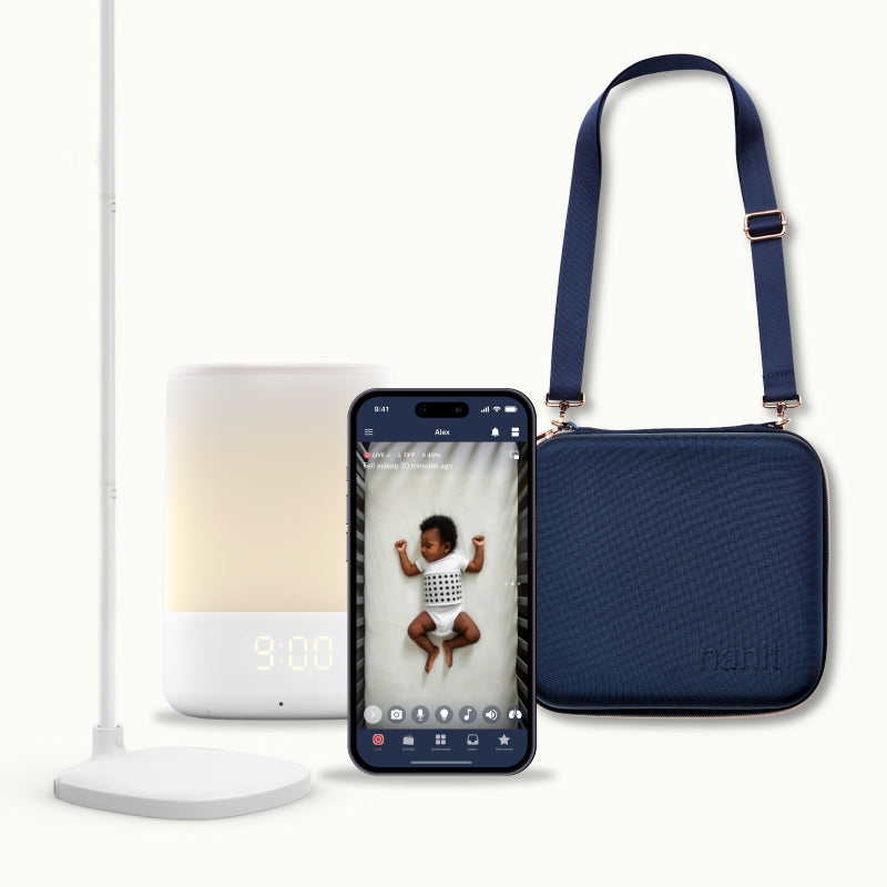 floor stand, nanit sound + light, nanit app, traveling light case in blue oxford #mount_floor stand #color_blue oxford