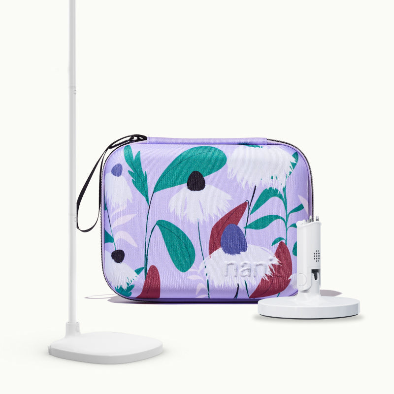 floor stand, flex stand, and travel case in purple floral #mount_floor stand #color_purple floral