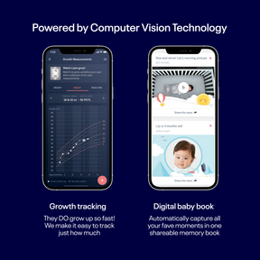 nanit app showing growth tracking and digital baby book screens that are powered by computer vision technology