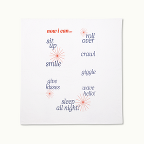 Nanit Milestone Blanket - "now i can... sit up, smile, give kisses, roll over, crawl, giggle, wave hello!, sleep all night!"