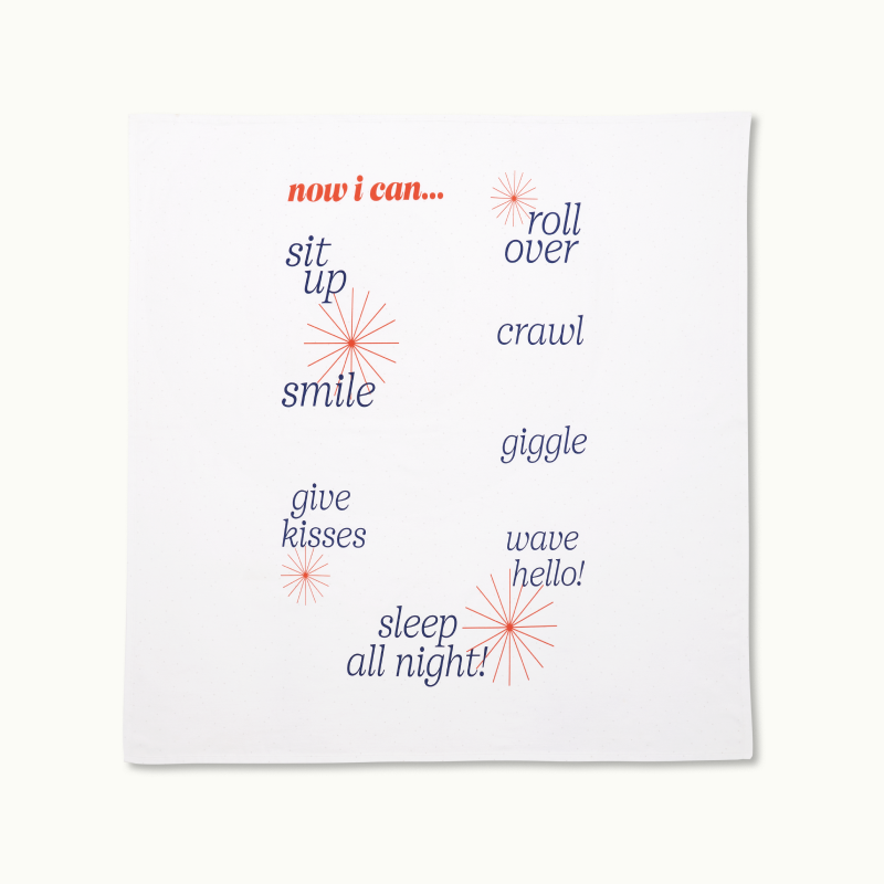 Nanit Milestone Blanket - "now i can... sit up, smile, give kisses, roll over, crawl, giggle, wave hello!, sleep all night!"