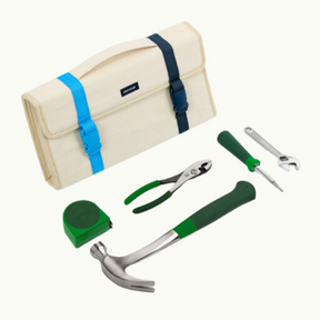 With Character tool tote with 5 tools (the hammer, the tape measure, the screwdriver, the small adjustable wrench, the slip joint pilers)